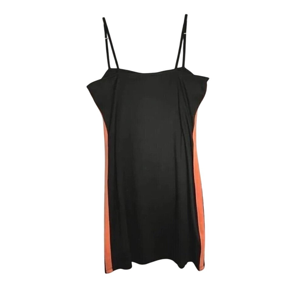 H&M Divided Bodycon‎ Dress Mini Black Orange White Trim Sleeveless L